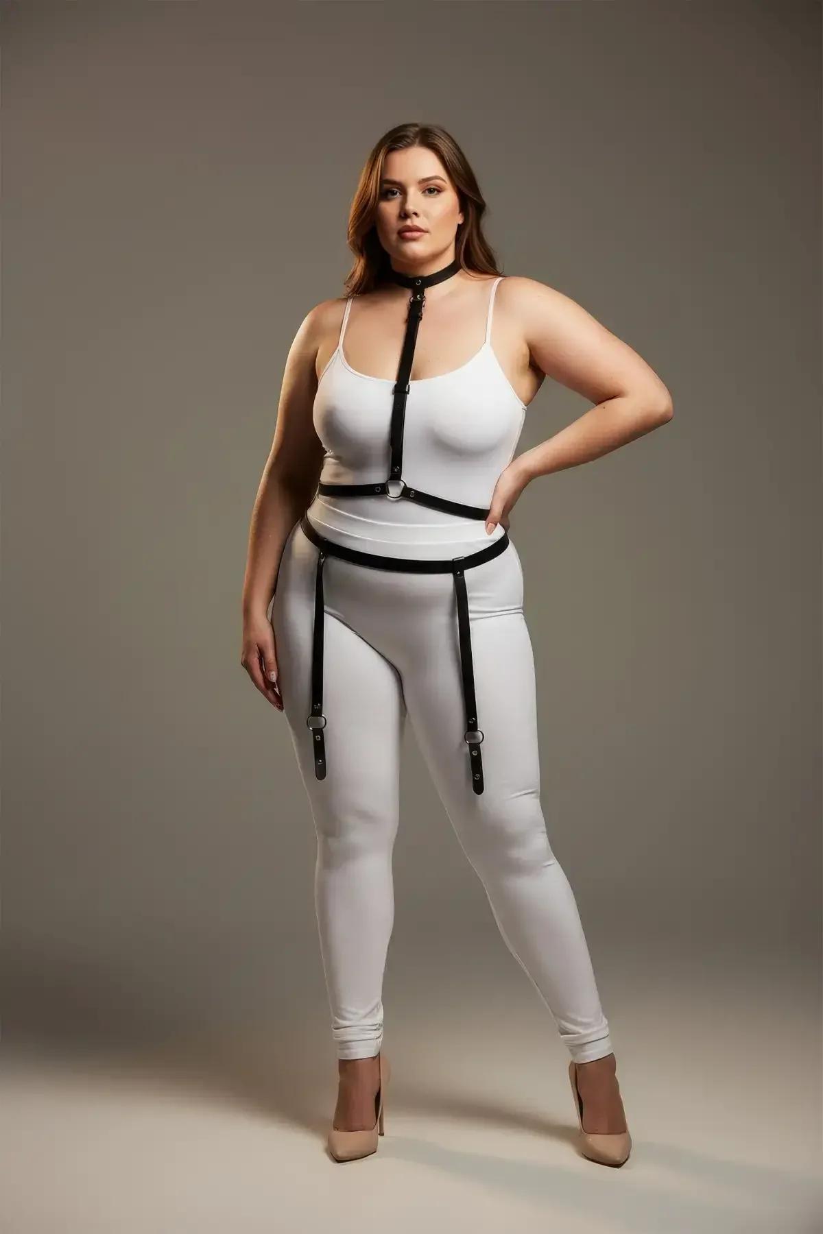 Full Body Harness with Choker, Waist Belt & Detachable Garter Straps