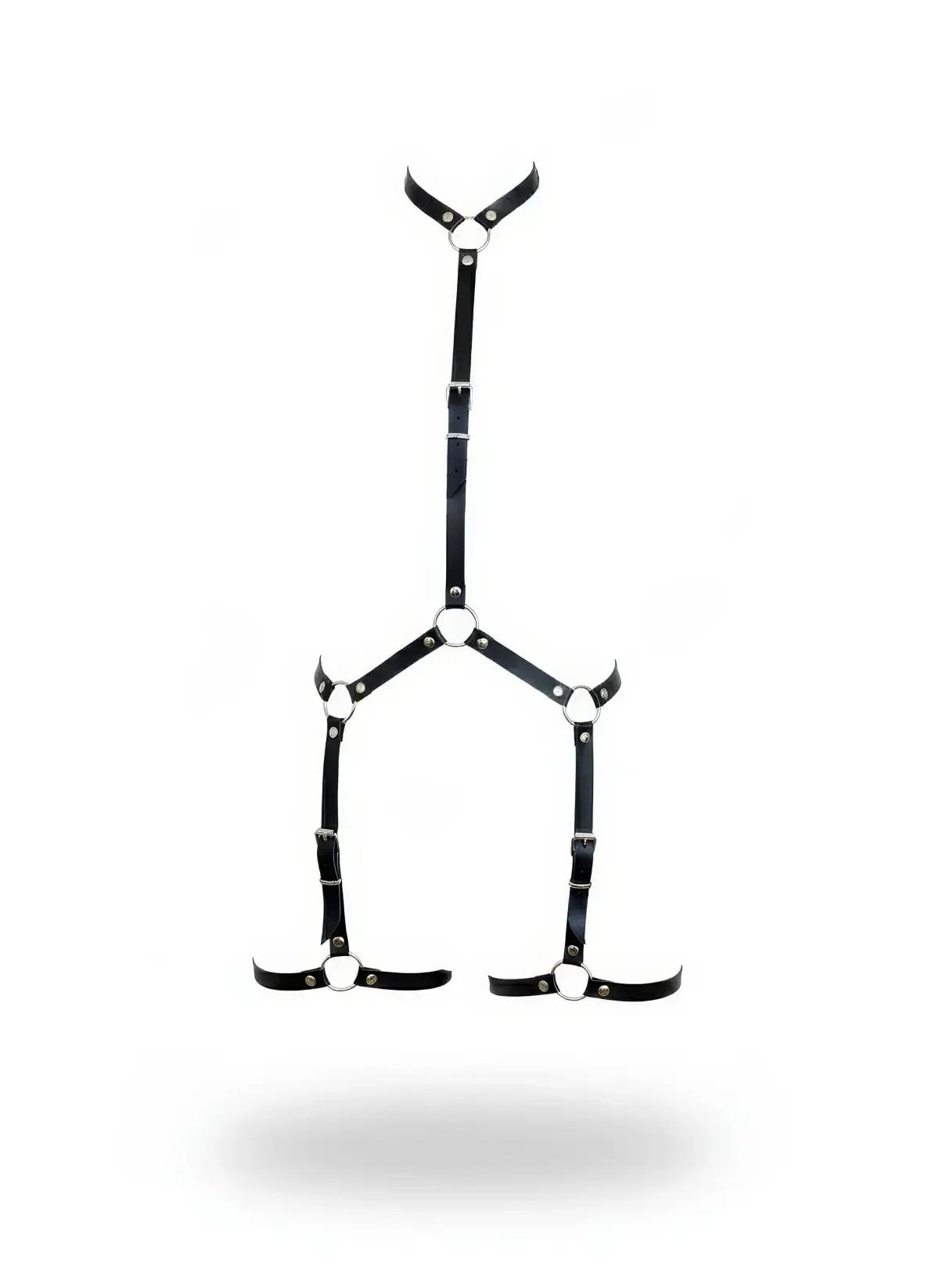 Body Harness Black Faux Leather Adjustable Leg Straps