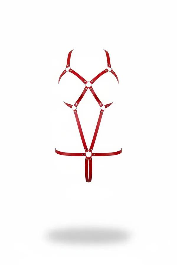 Red Leather Body Harness Adjustable Fashion Accessory