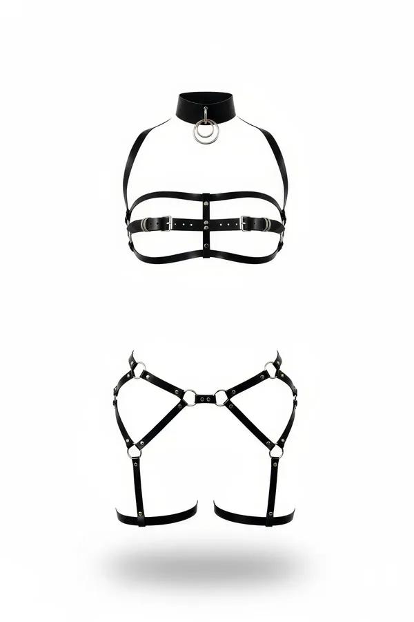 Two-Piece Faux Leather Body Harness with O-Rings & Buckles