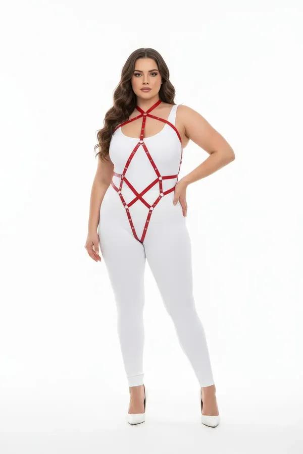 Red Body Harness for Women - Plus Size Full Faux Leather
