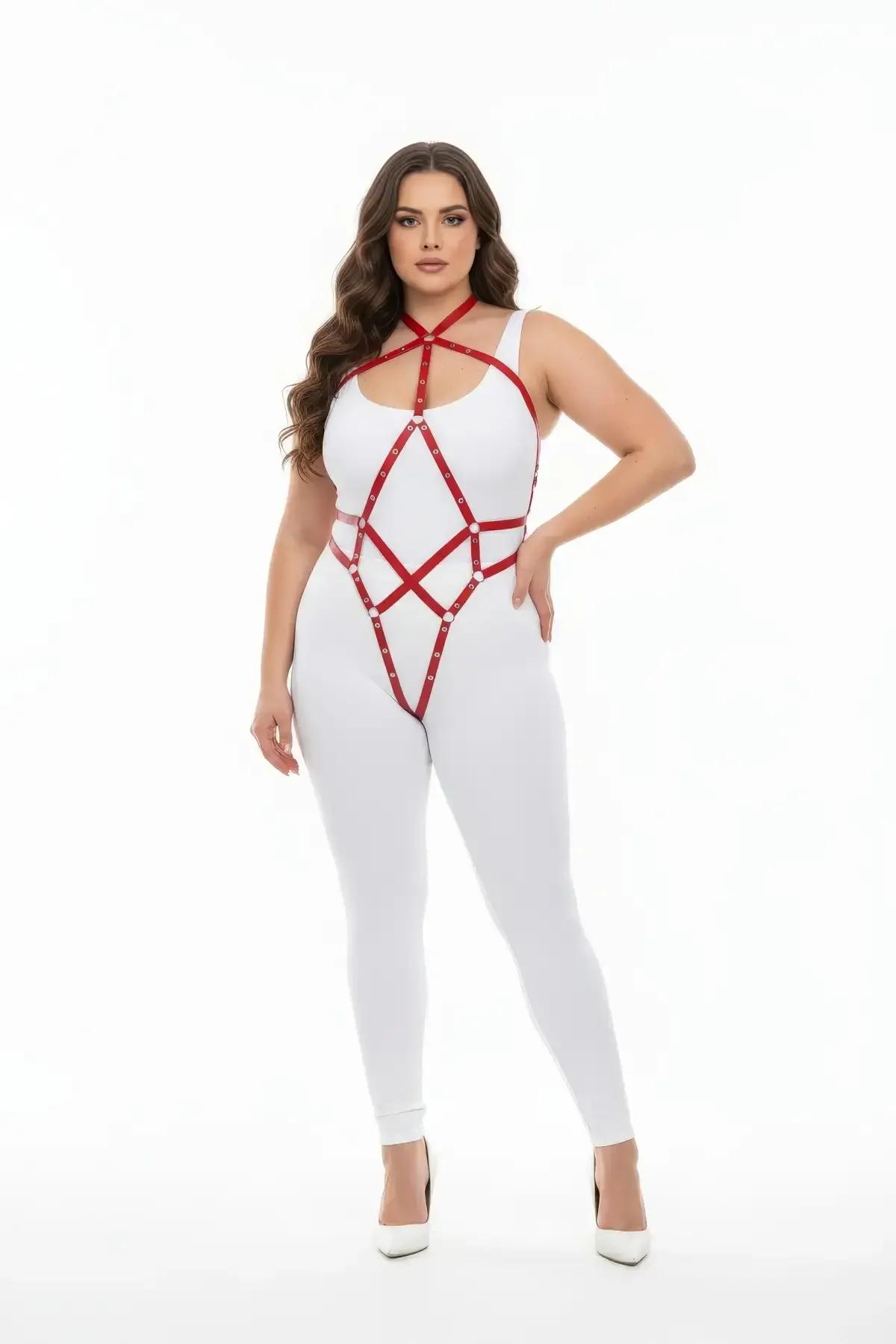 Red Body Harness for Women - Plus Size Full Faux Leather