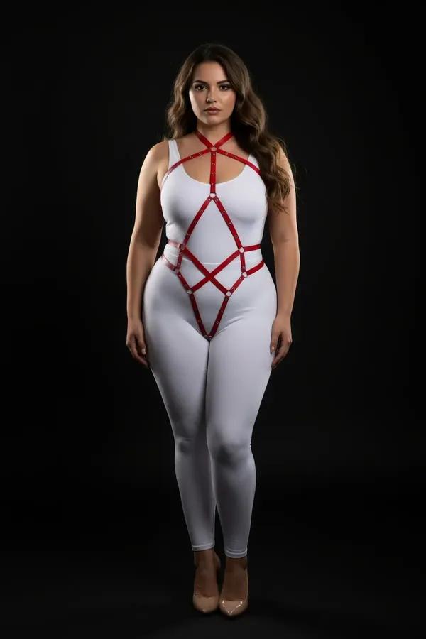 Red Body Harness for Women - Plus Size Full Faux Leather