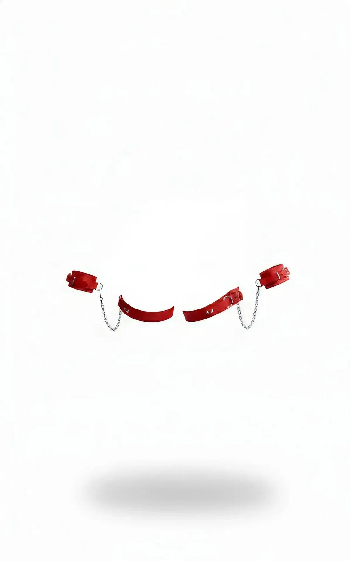 Red Faux Leather Wrist & Thigh Harness Set with Chain