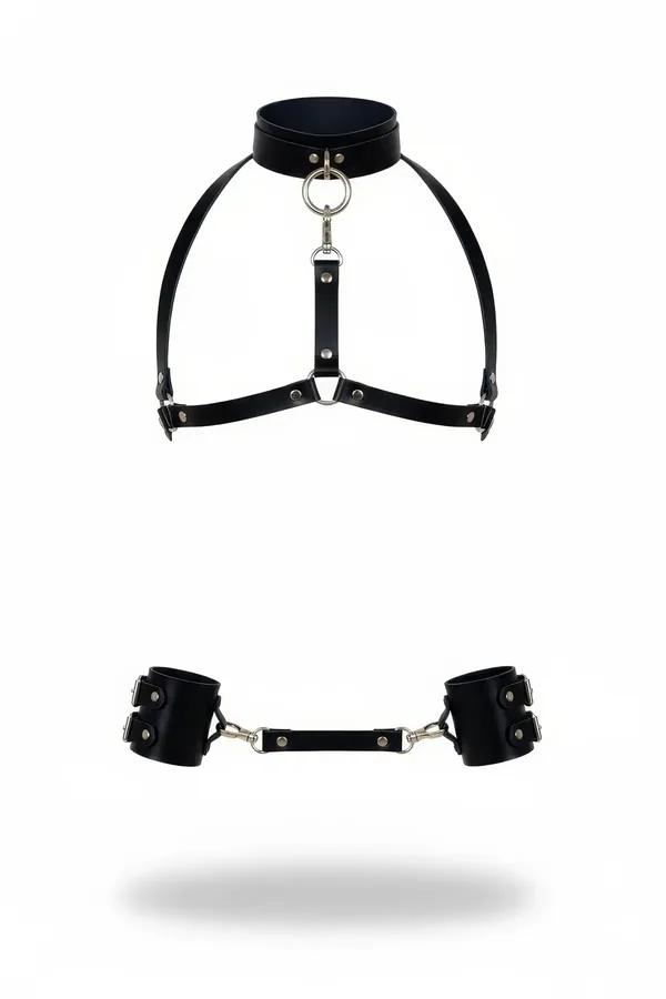 Black Body Harness with Detachable Handcuffs
