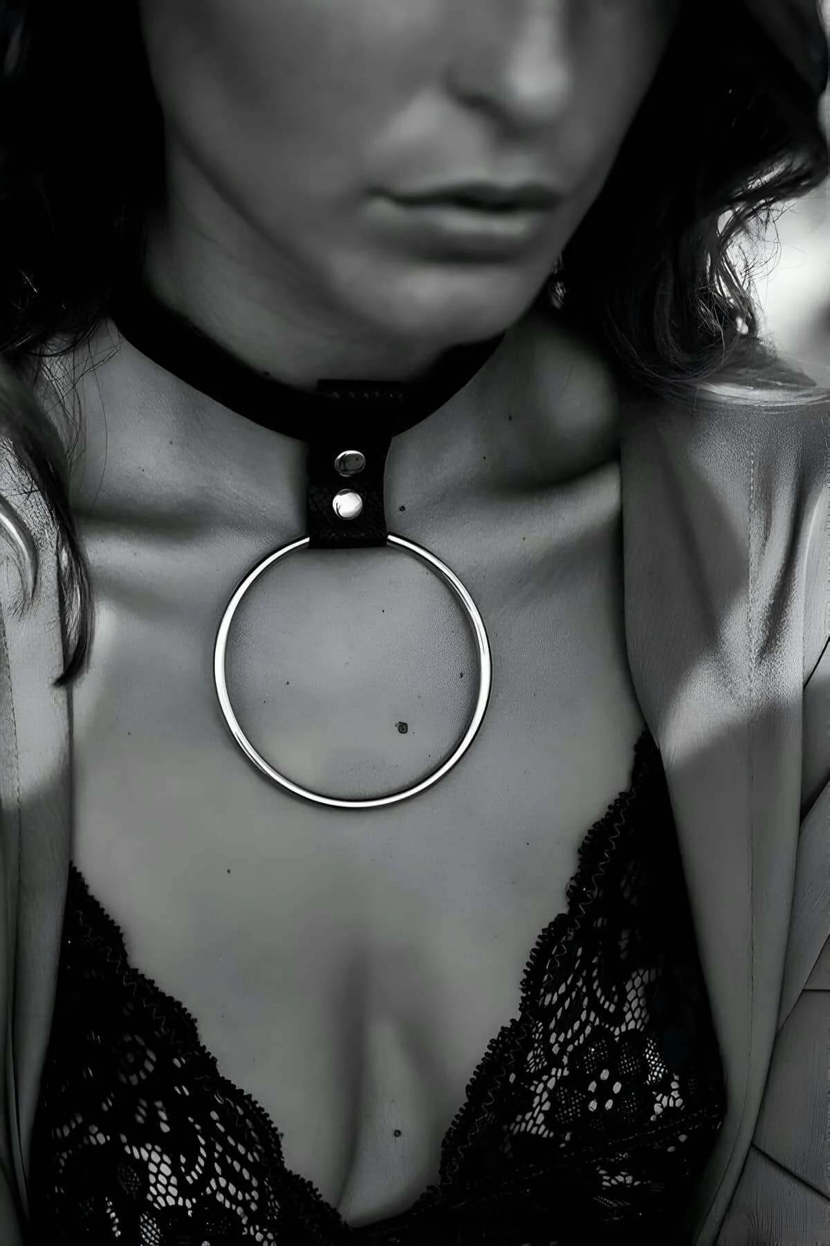 Black Faux Leather Choker with Silver O-Ring