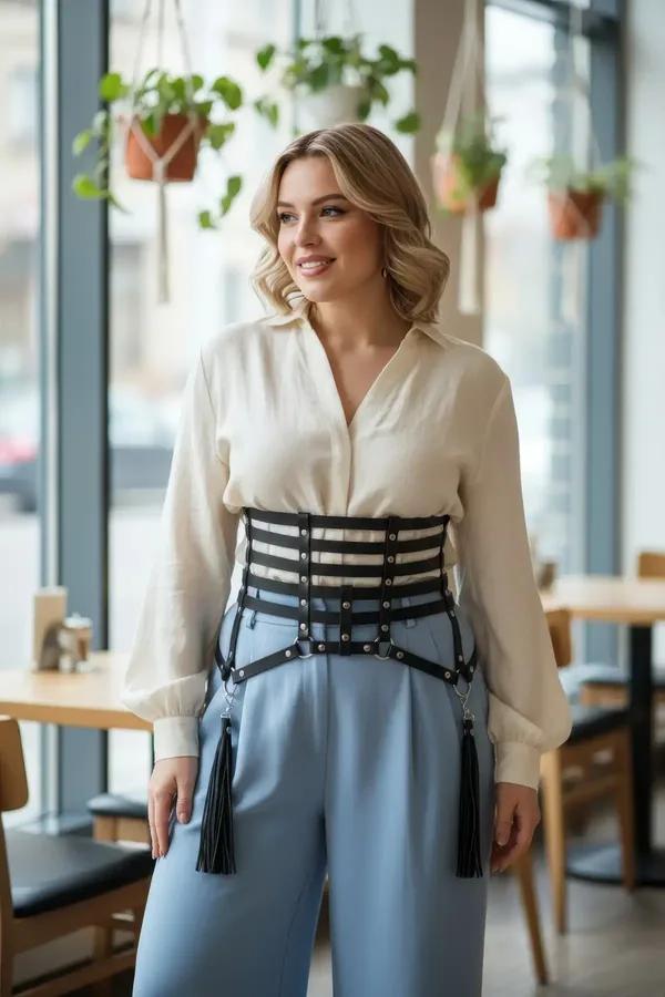 Faux Leather Waist Harness with Multi-Strap Corset & Tassels