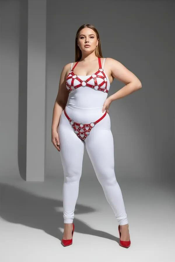 Red Cage Bra & Panty Harness Set with O-Rings