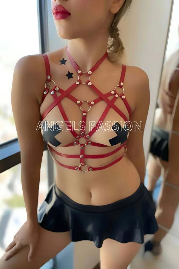 Red Body Harness Faux Leather Adjustable Chest Accessory