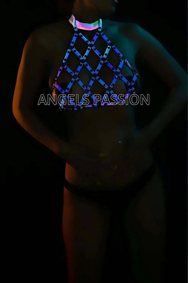 Iridescent Reflective Rave Chest Harness Top
