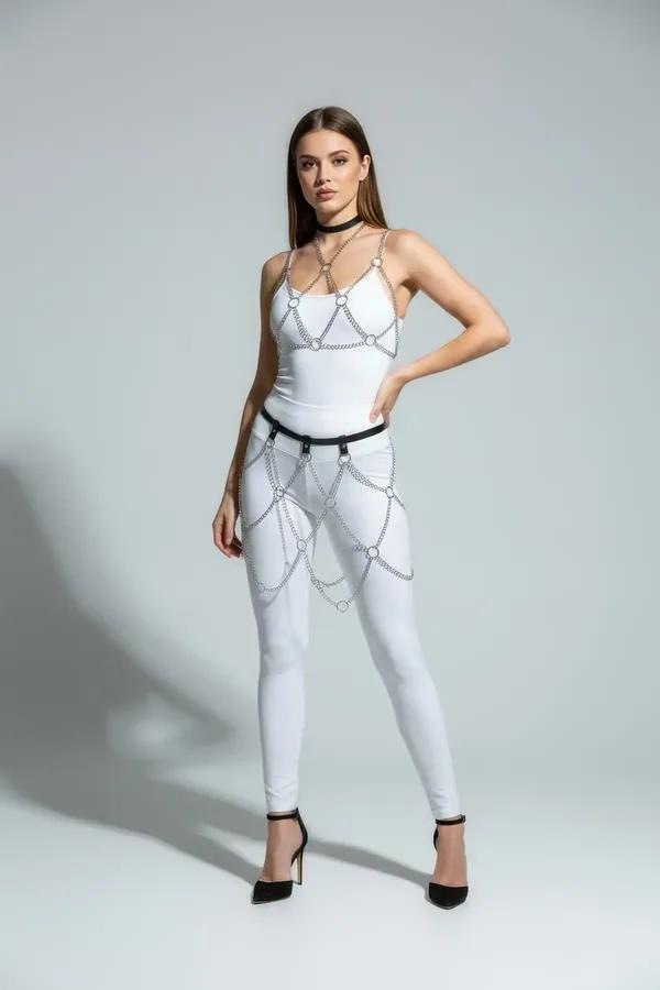 Full Body Chain Harness with Multi-Tiered Leg Chains
