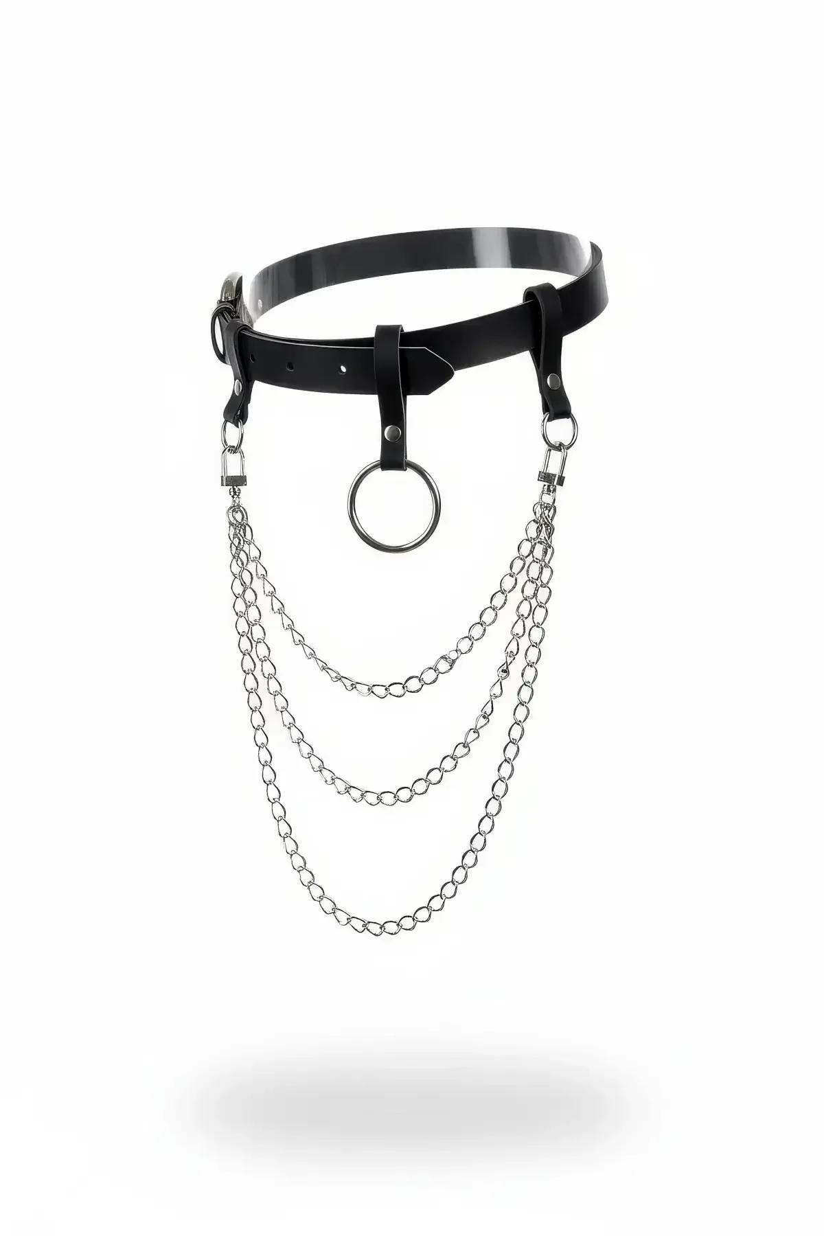Triple Chain Faux Leather Waist Harness with O-Ring