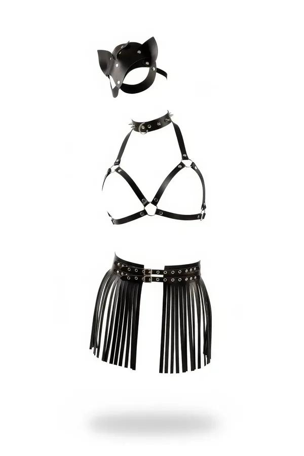 Cat Ear Harness Set with Studded Fringe Skirt & Choker