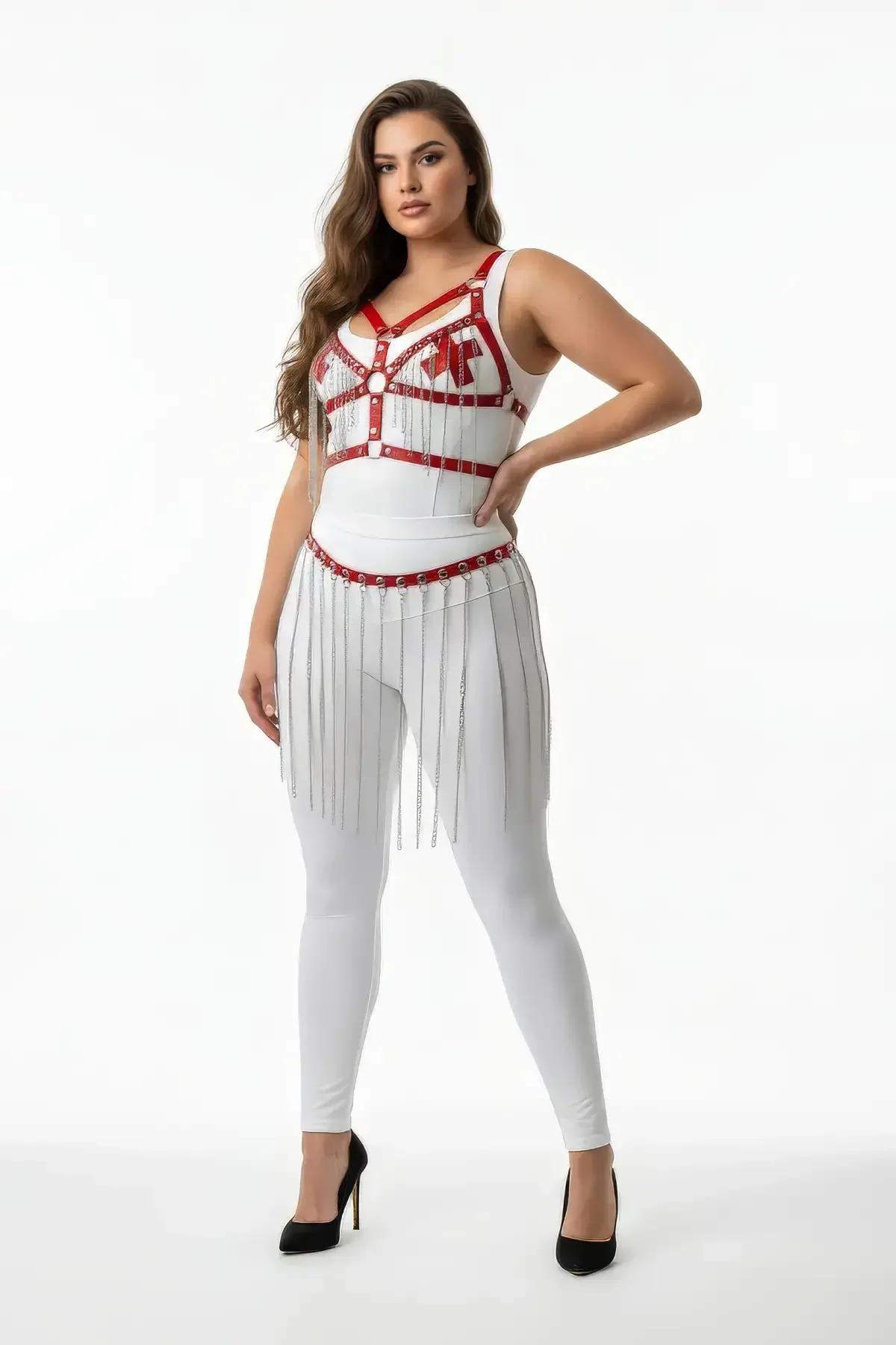 Faux Leather Body Harness with Fringe Skirt