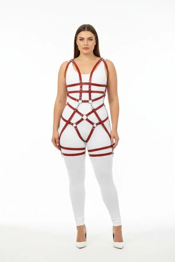 Claret Red Full Body Harness with O-Rings & Thigh Straps