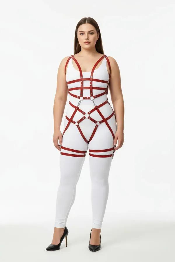 Claret Red Full Body Harness with O-Rings & Thigh Straps