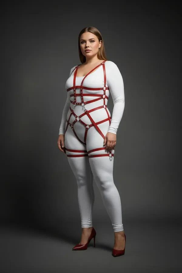 Claret Red Full Body Harness with O-Rings & Thigh Straps