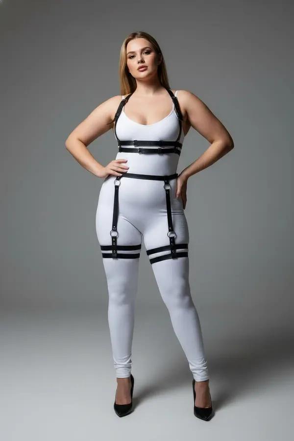 Adjustable Faux Leather Body Harness with Garter Straps