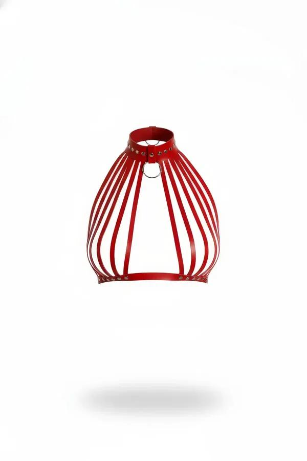 Red Faux Leather High Neck Cage Chest Harness