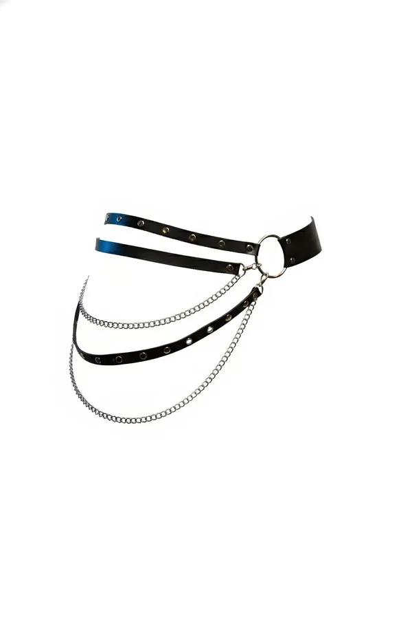 Faux Leather Waist Harness with Triple Chain Detail