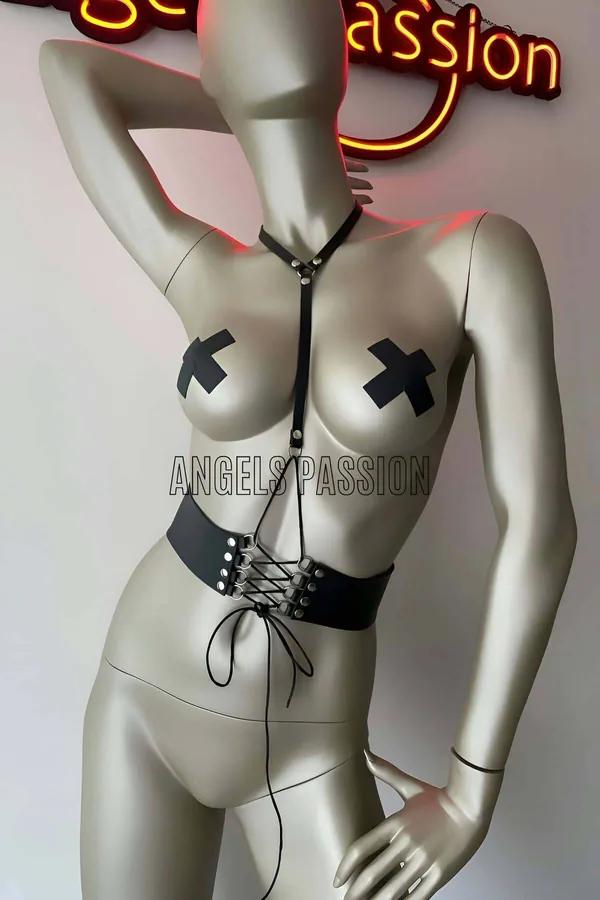Leather Corset Harness with Adjustable Chest & Waist