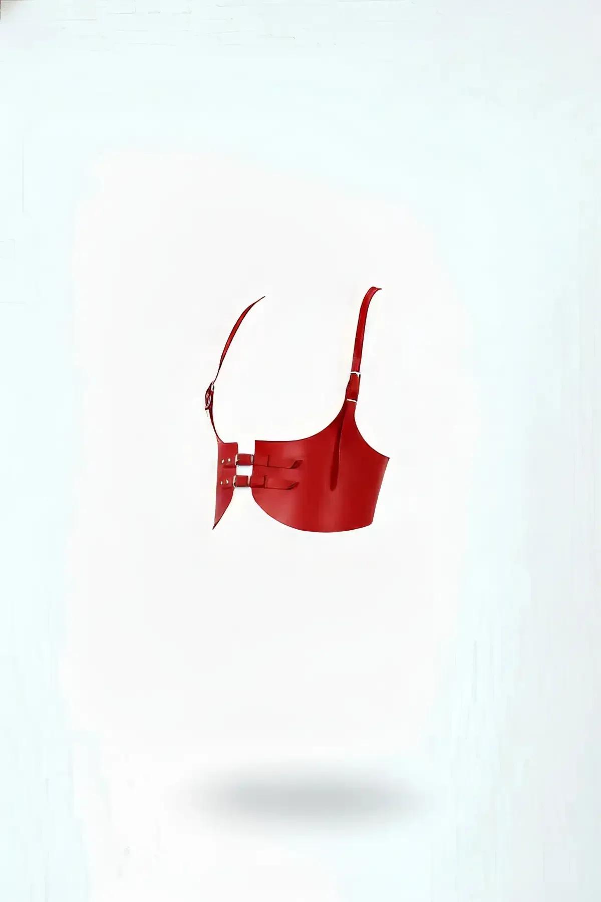 Red Underbust Corset Bustier with Buckle Straps