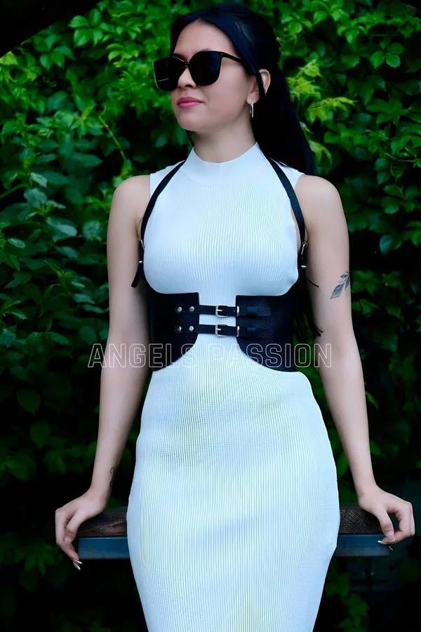 Women's Leather Harness Belt Adjustable Statement Chest