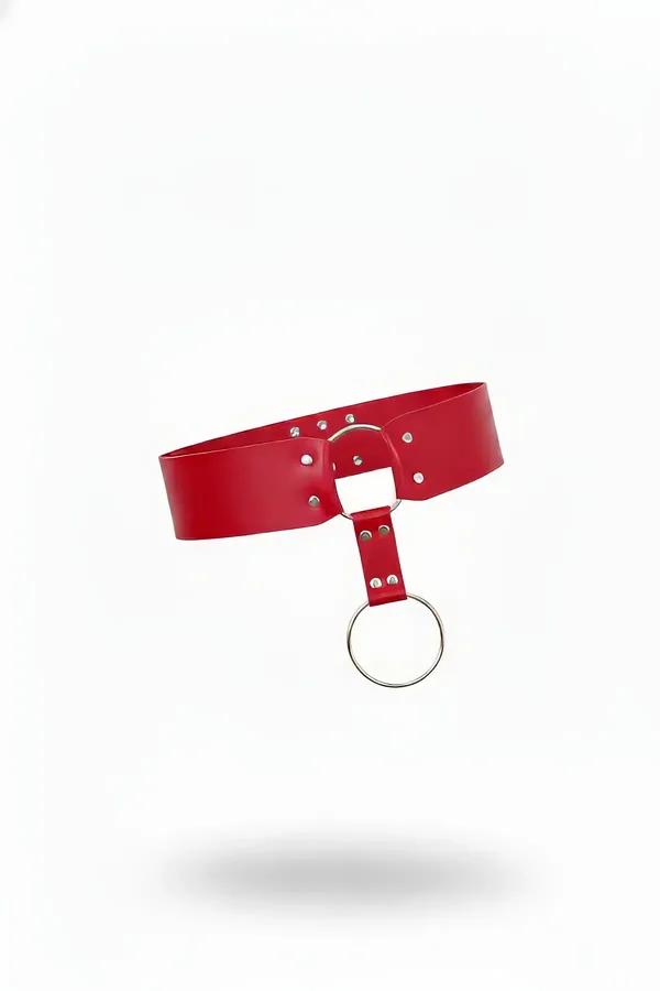 Red Faux Leather Waist Belt with O-Ring Detail