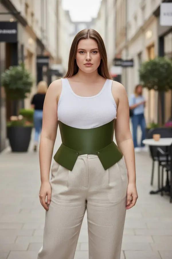 Wide Corset Belt with Peplum Waist Detail