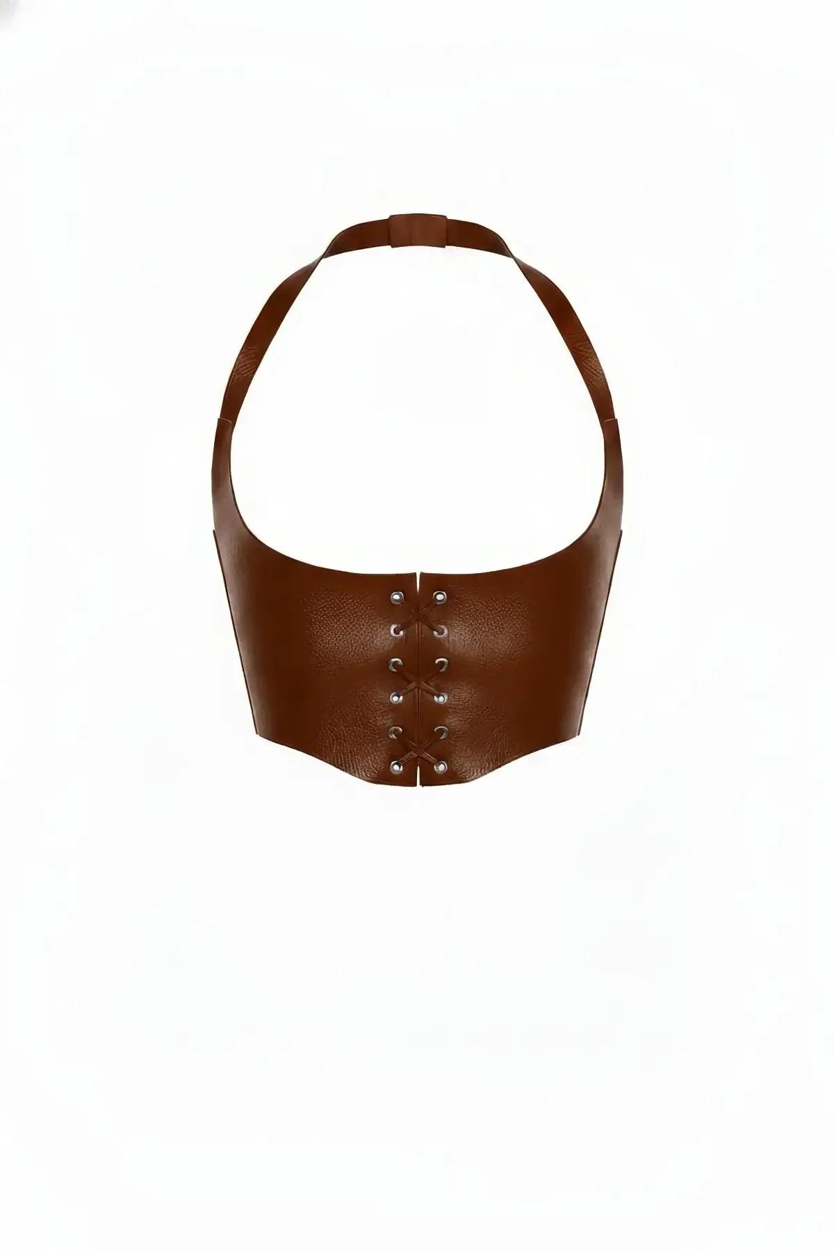 Halter Neck Underbust Corset Top with Front Lacing