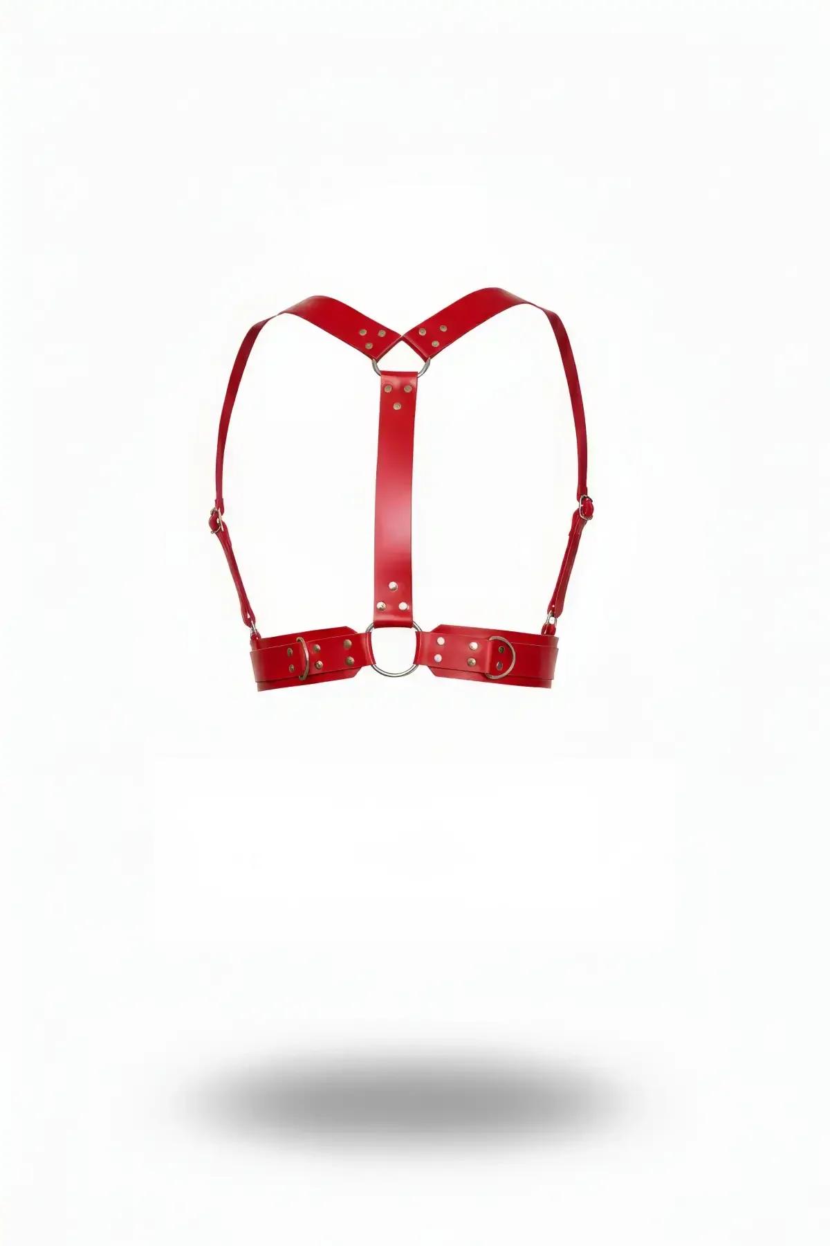 Red Faux Leather Shoulder Harness with O-Ring