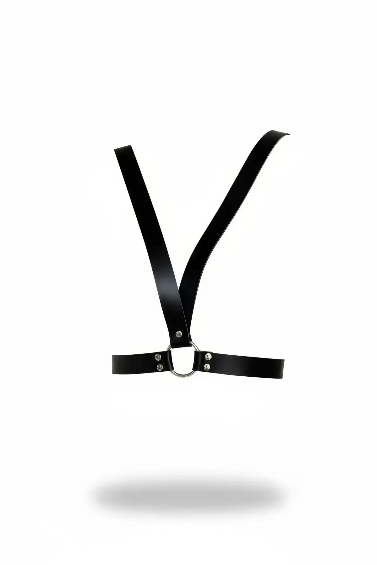 Adjustable Faux Leather Chest Harness with O-Ring