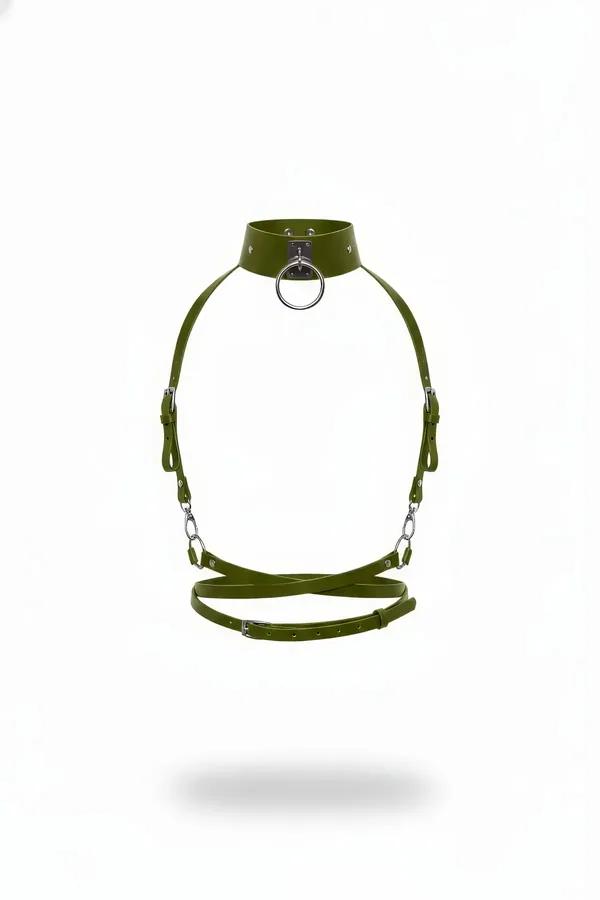 Neck-to-Waist Harness with Studded Choker & Chain
