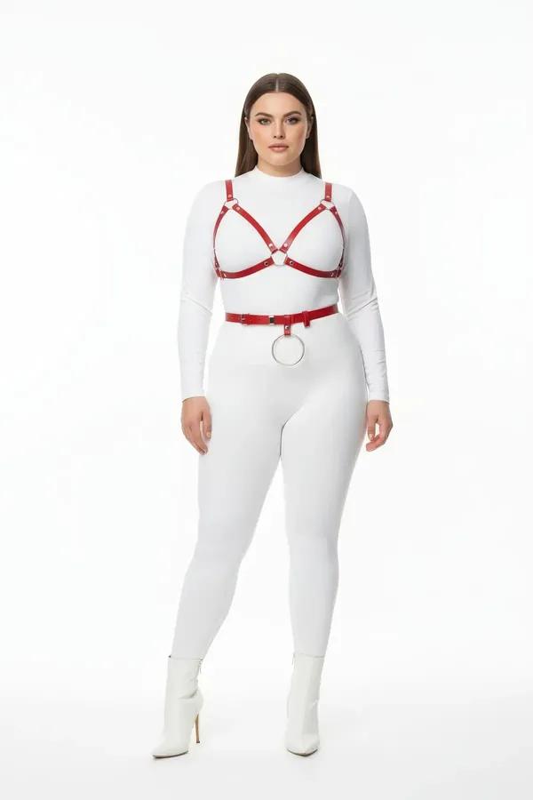 Red Vegan Leather Chest Harness and Waist Belt Set