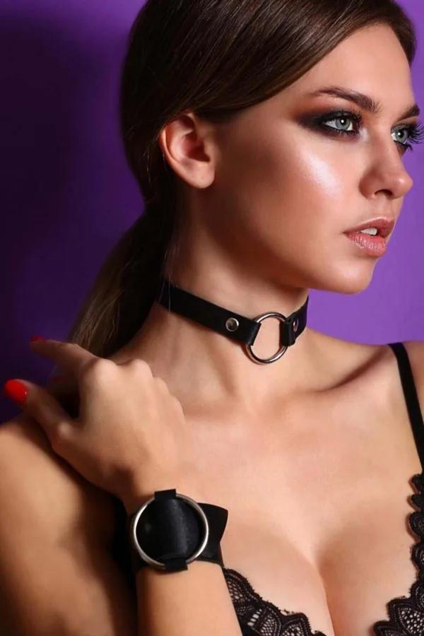 O-Ring Choker & Cuff Set with Silver Hardware