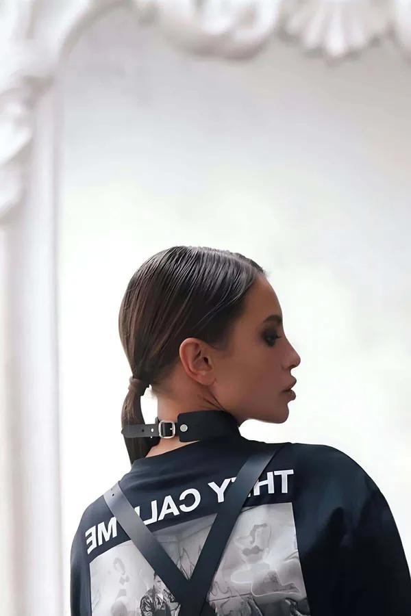 Adjustable Lace-Up Faux Leather Choker Collar for Women