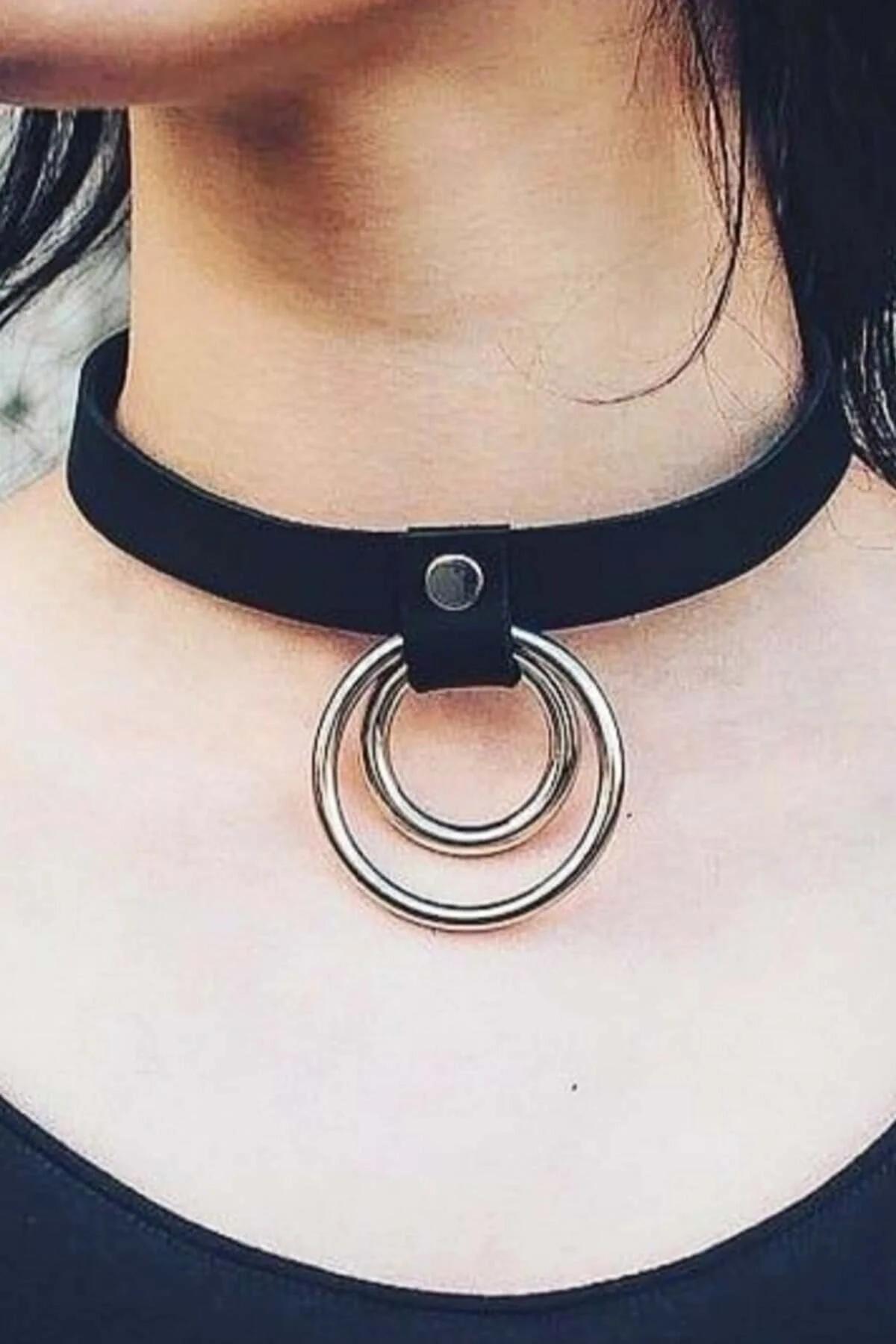 Adjustable Black Choker Necklace with Double O-Rings