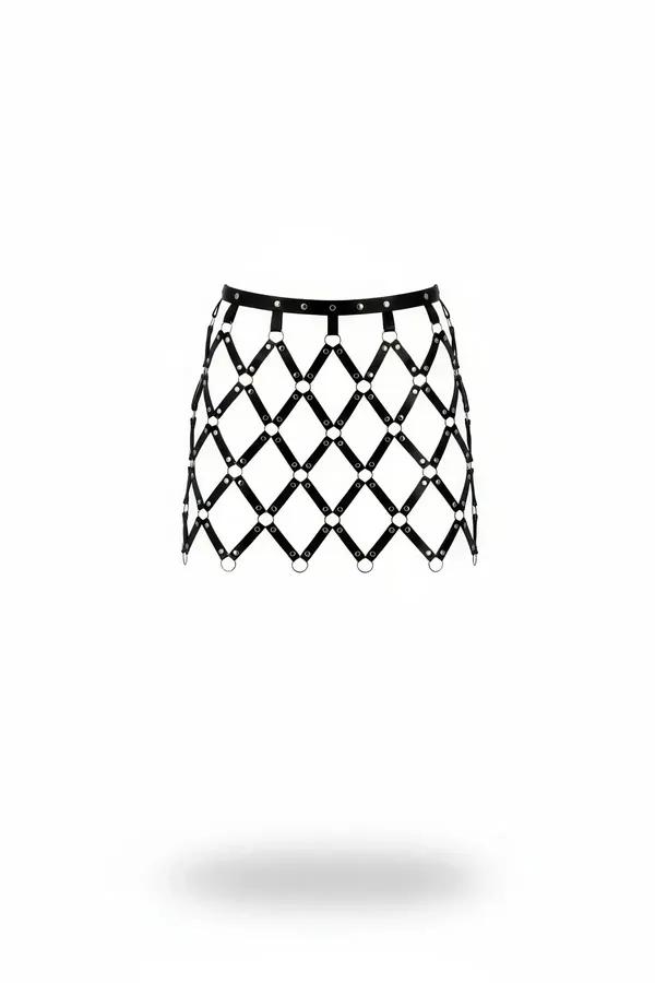 Faux Leather Cage Skirt with Metal O-Ring Mesh