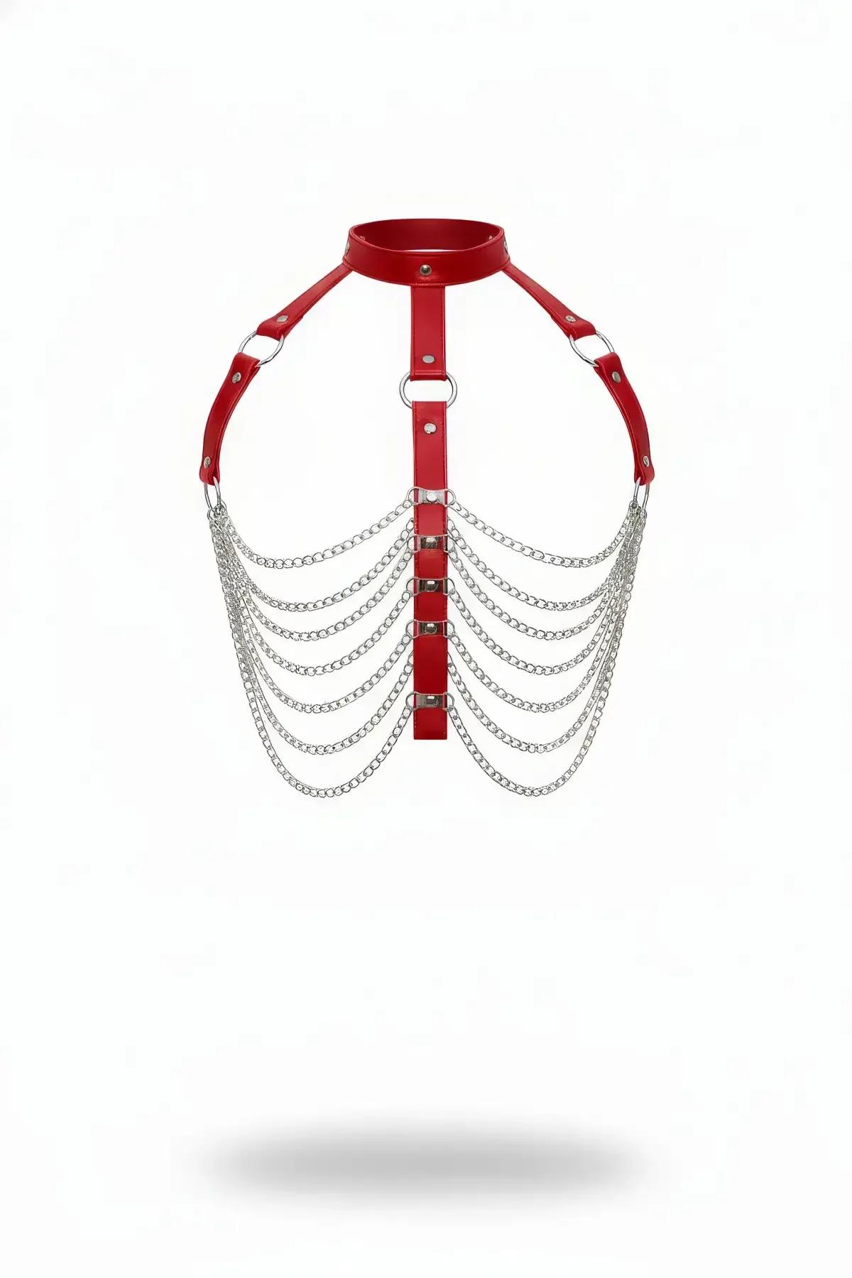 Choker Harness with Draping Silver Chains