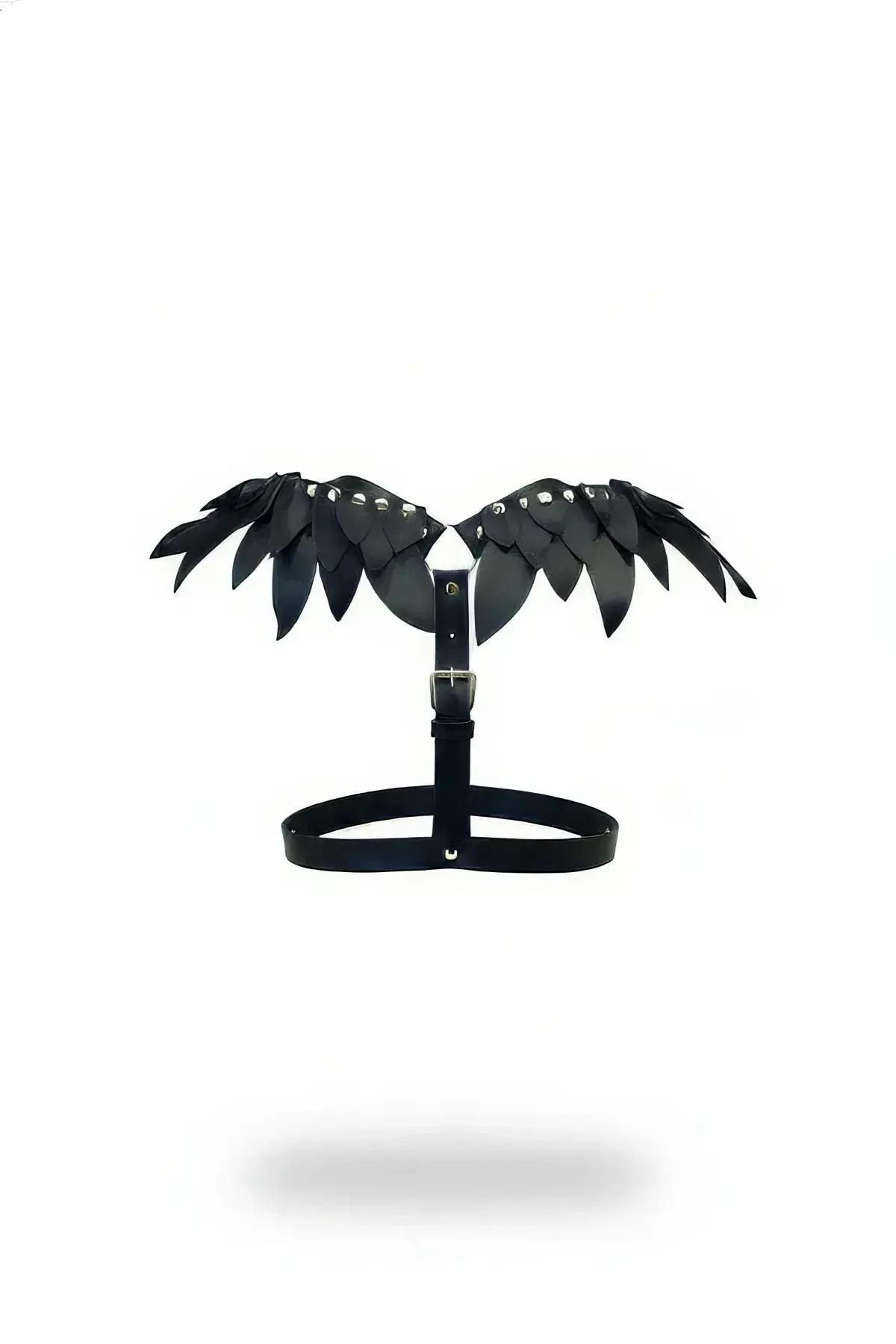 Winged Faux Leather Chest Harness with Stud Details
