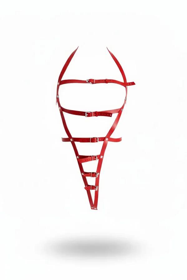 Leather Body Harness - Red Adjustable Straps for Men