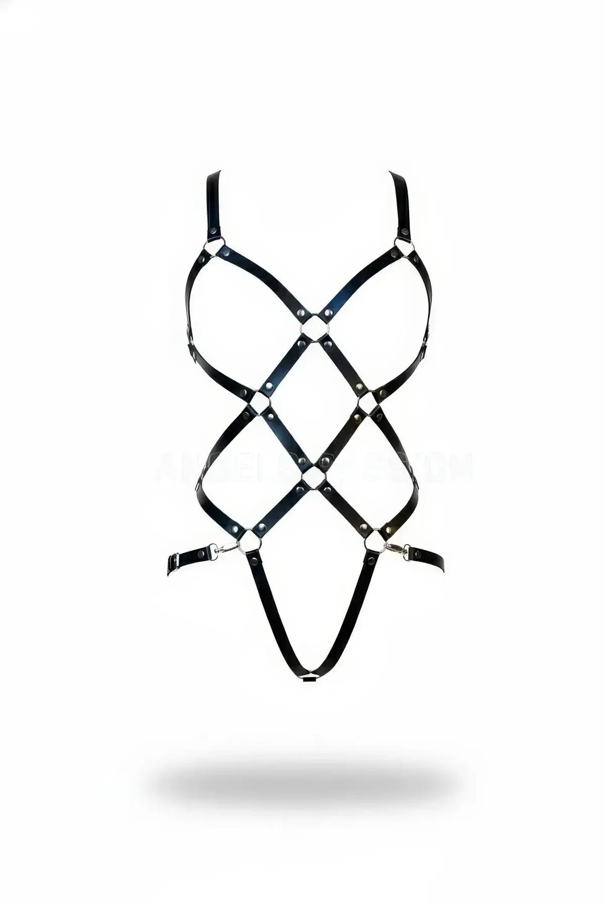 Men's Leather Body Cage Harness - Adjustable Straps