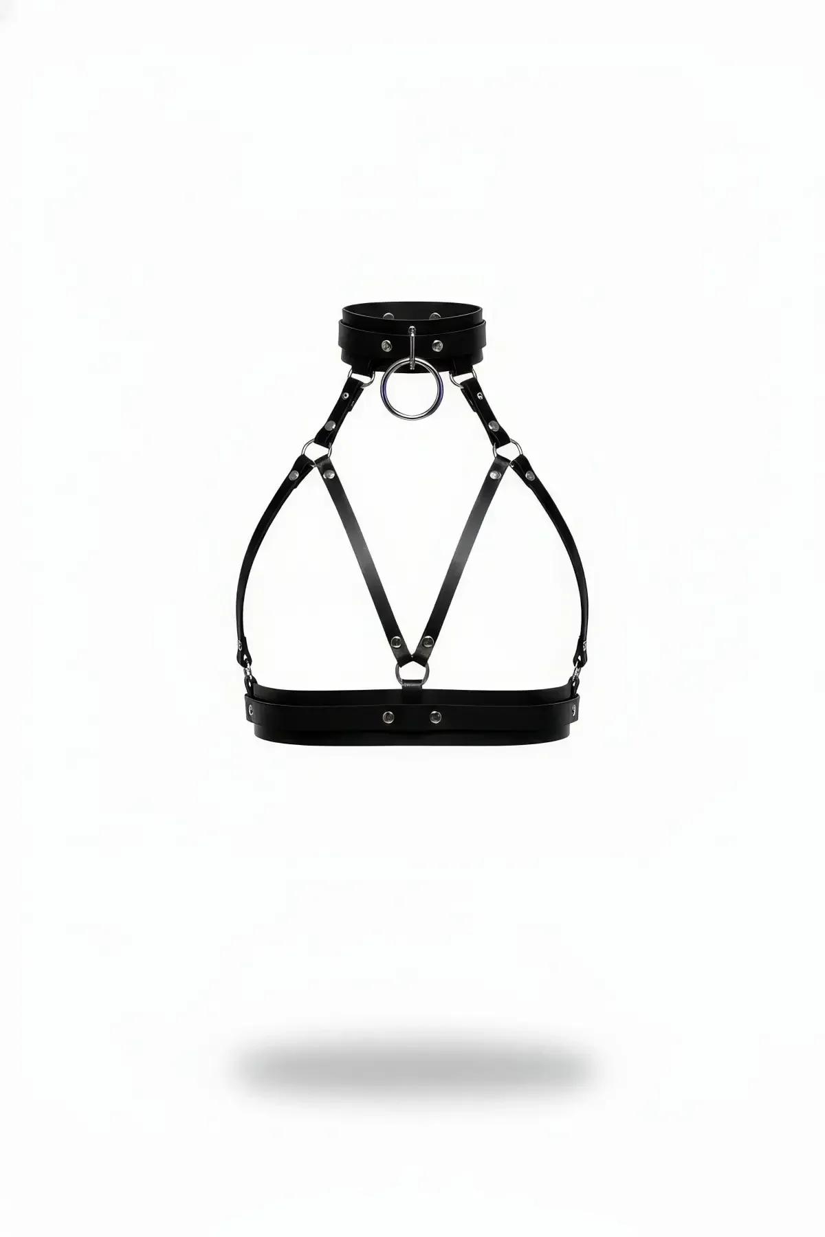 Faux Leather Chest Harness with O-Ring Choker