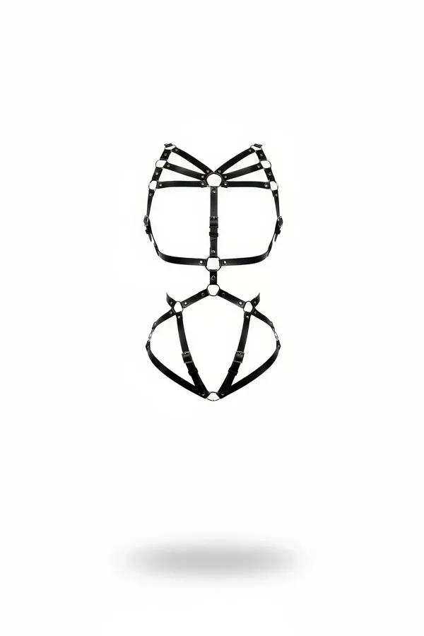 Black Body Harness Faux Leather Full Body Adjustable Straps