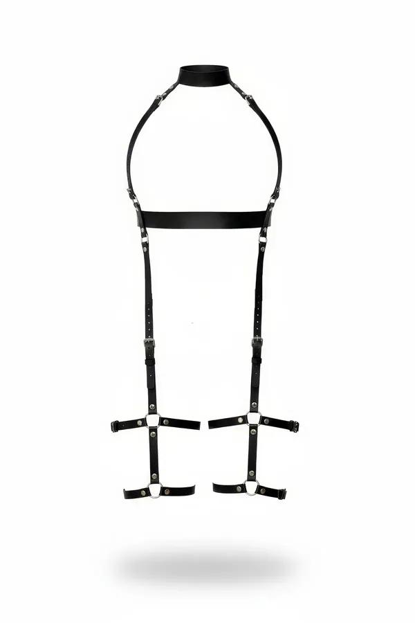 Faux Leather Body Harness with Choker & Thigh Cages
