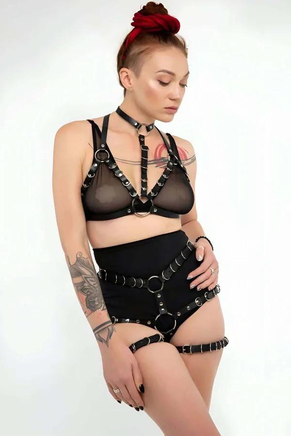 Full Body Harness with O-Ring Garter Straps & Choker