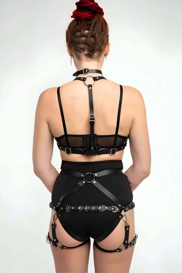 Full Body Harness with O-Ring Garter Straps & Choker