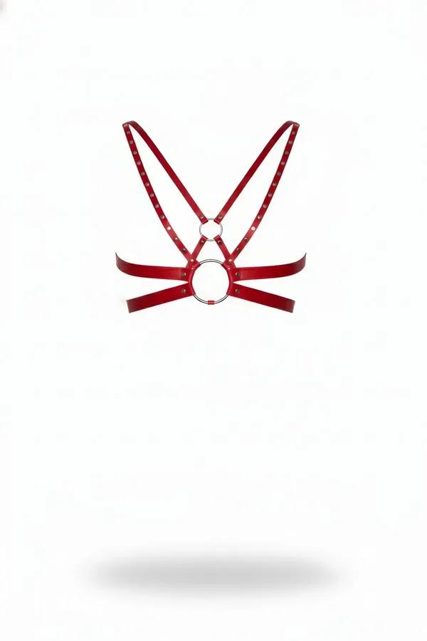 Red Faux Leather Chest Harness with Stud Details
