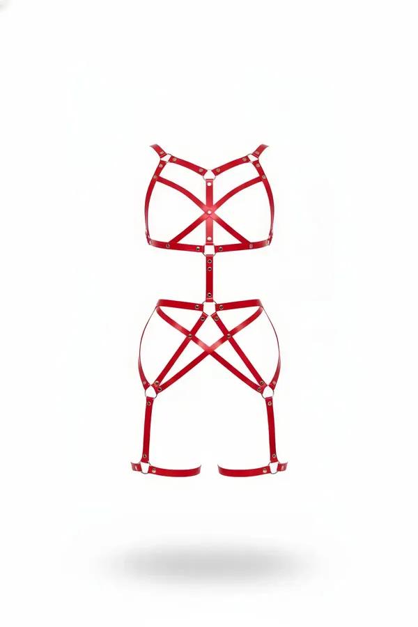 Red Leather Body Harness - Adjustable Full Strap Accessory