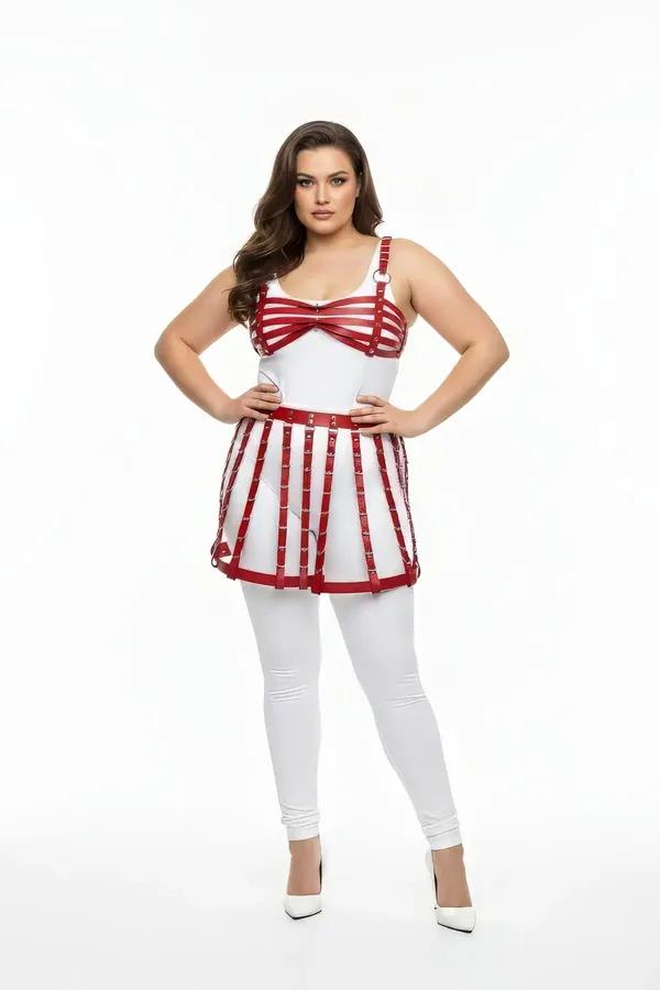 Strappy Faux Leather Cage Skirt & Bra Set